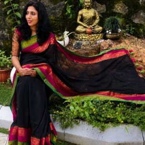 A0A72 MUL COTTON SAREE BLACK