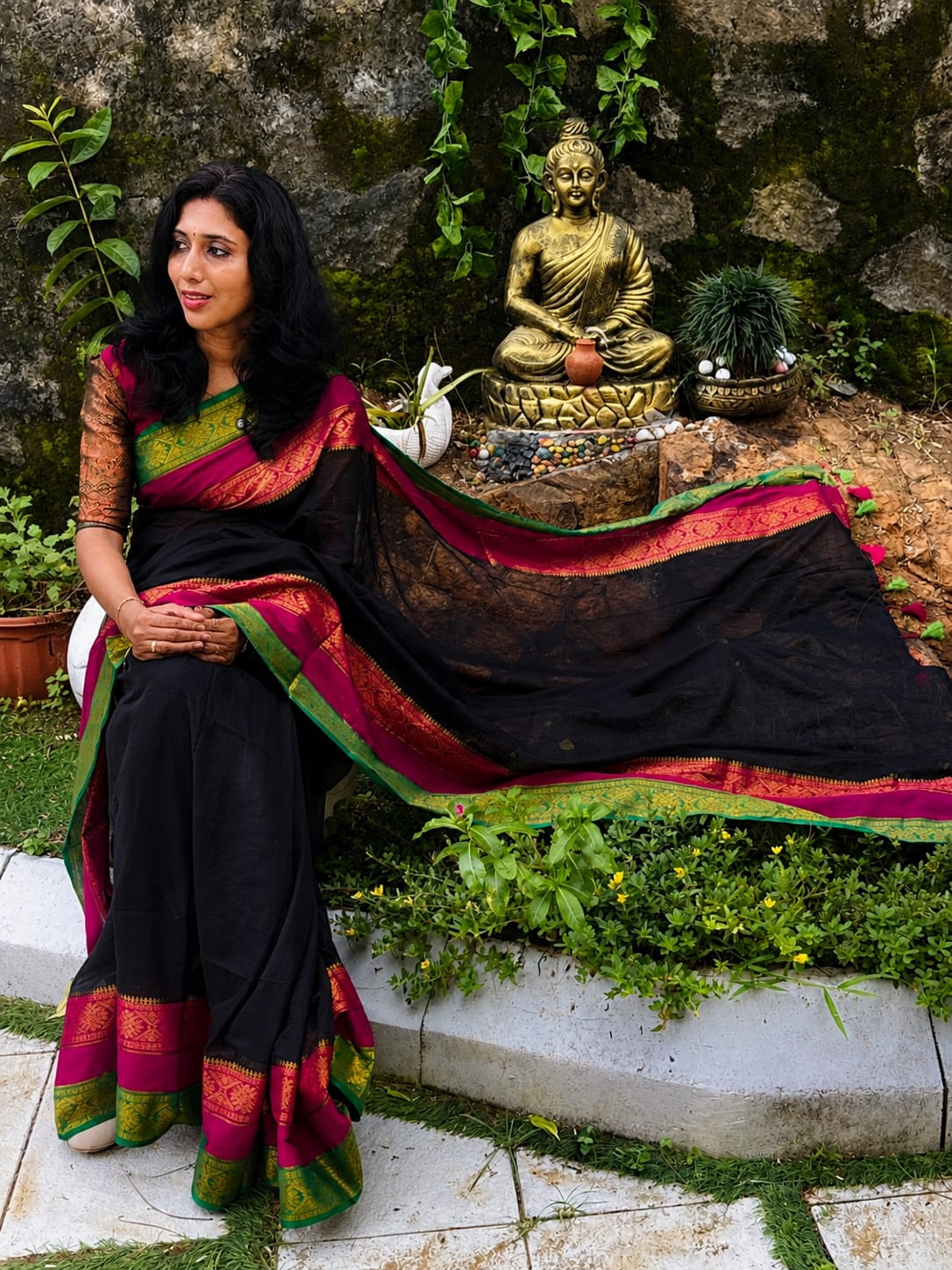 A0A72 MUL COTTON SAREE BLACK