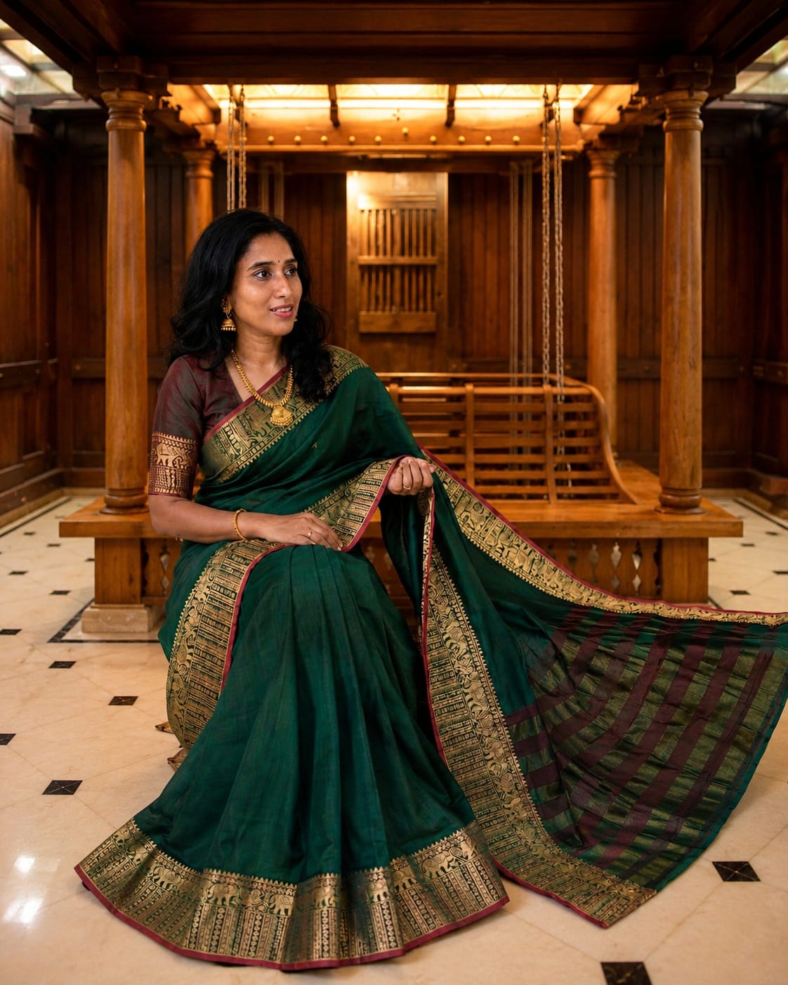 A0A72 Silk Cotton Elephant Print Narayanpett Saree