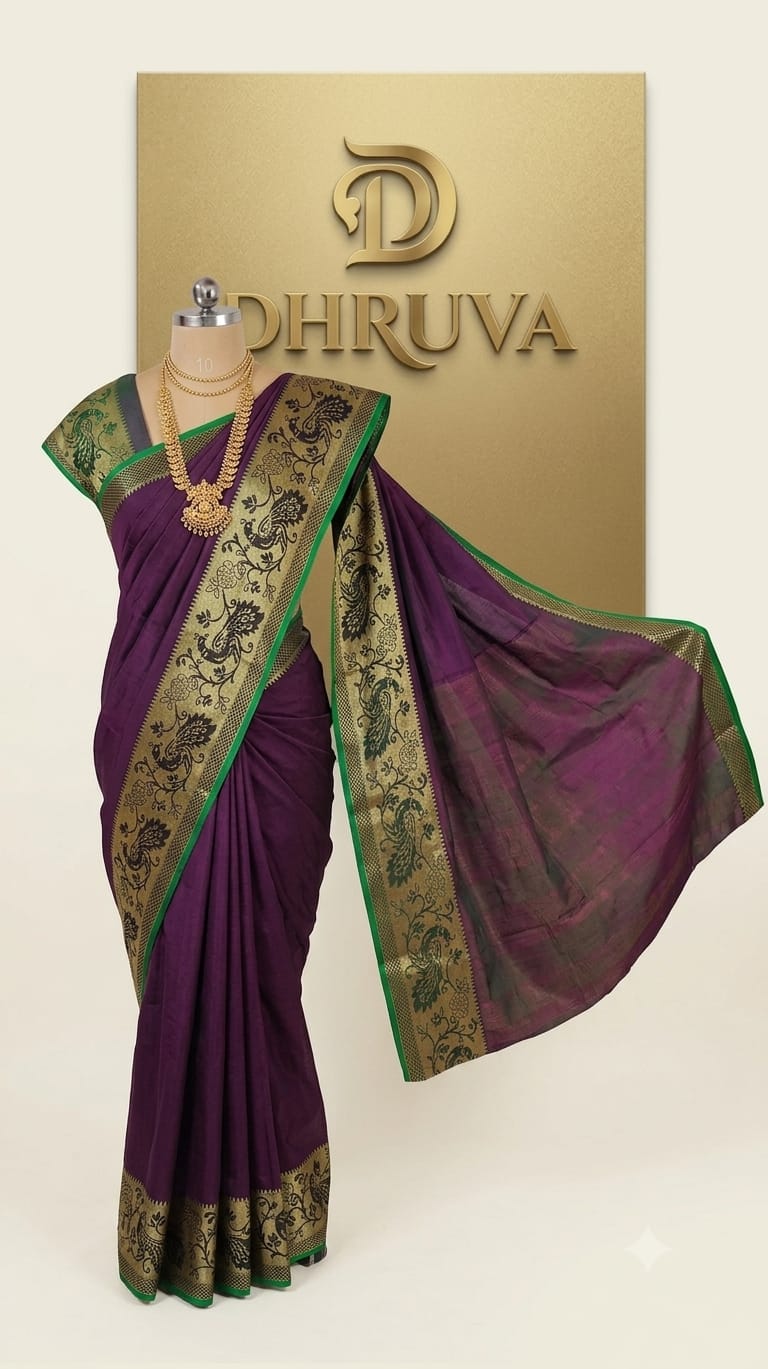 A0A72 Silk Cotton Elephant Print Narayanpett Saree - Image 4
