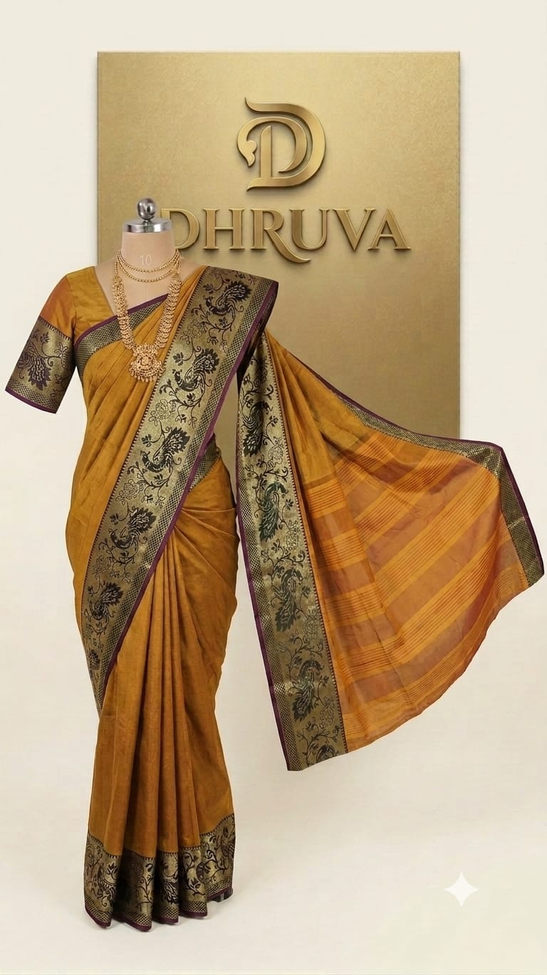 A0A72 Silk Cotton Elephant Print Narayanpett Saree - Image 5