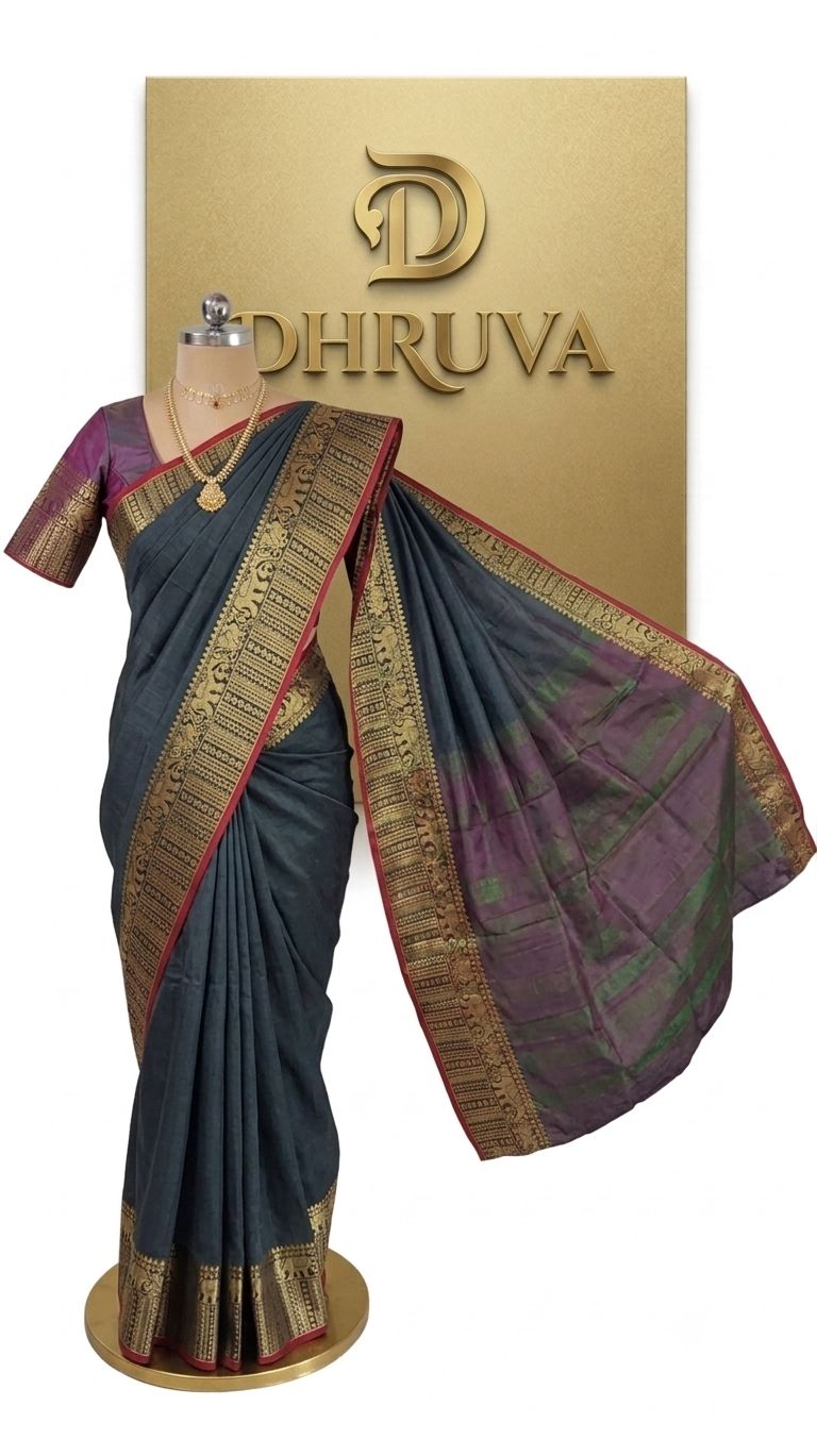 A0A72 Silk Cotton Elephant Print Narayanpett Saree - Image 4