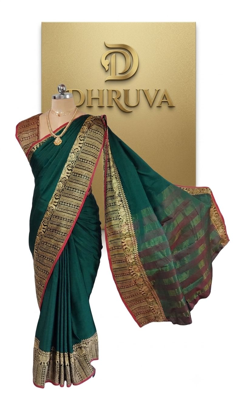 A0A72 Silk Cotton Elephant Print Narayanpett Saree - Image 3