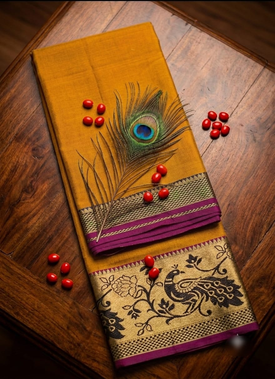 A0A72 Silk Cotton Elephant Print Narayanpett Saree - Image 2