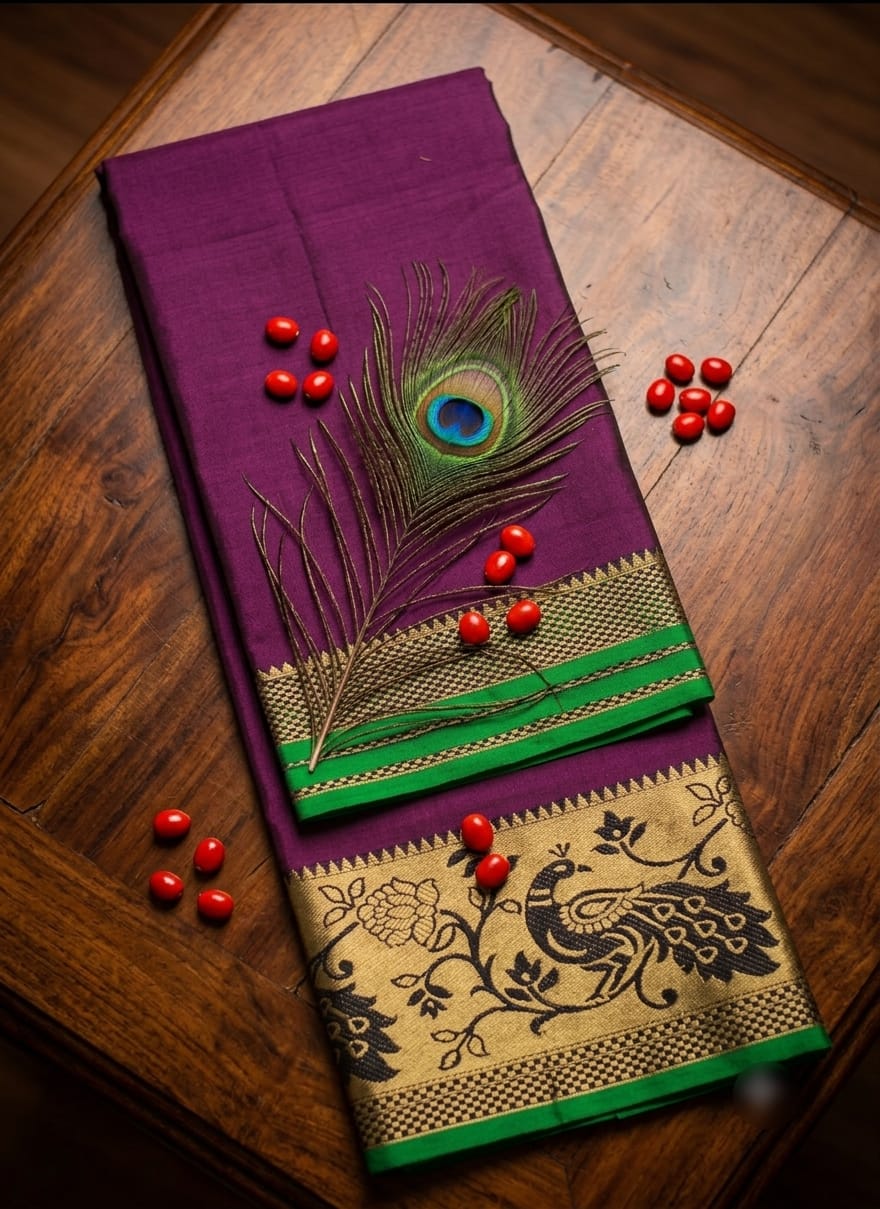 A0A72 Silk Cotton Elephant Print Narayanpett Saree - Image 3