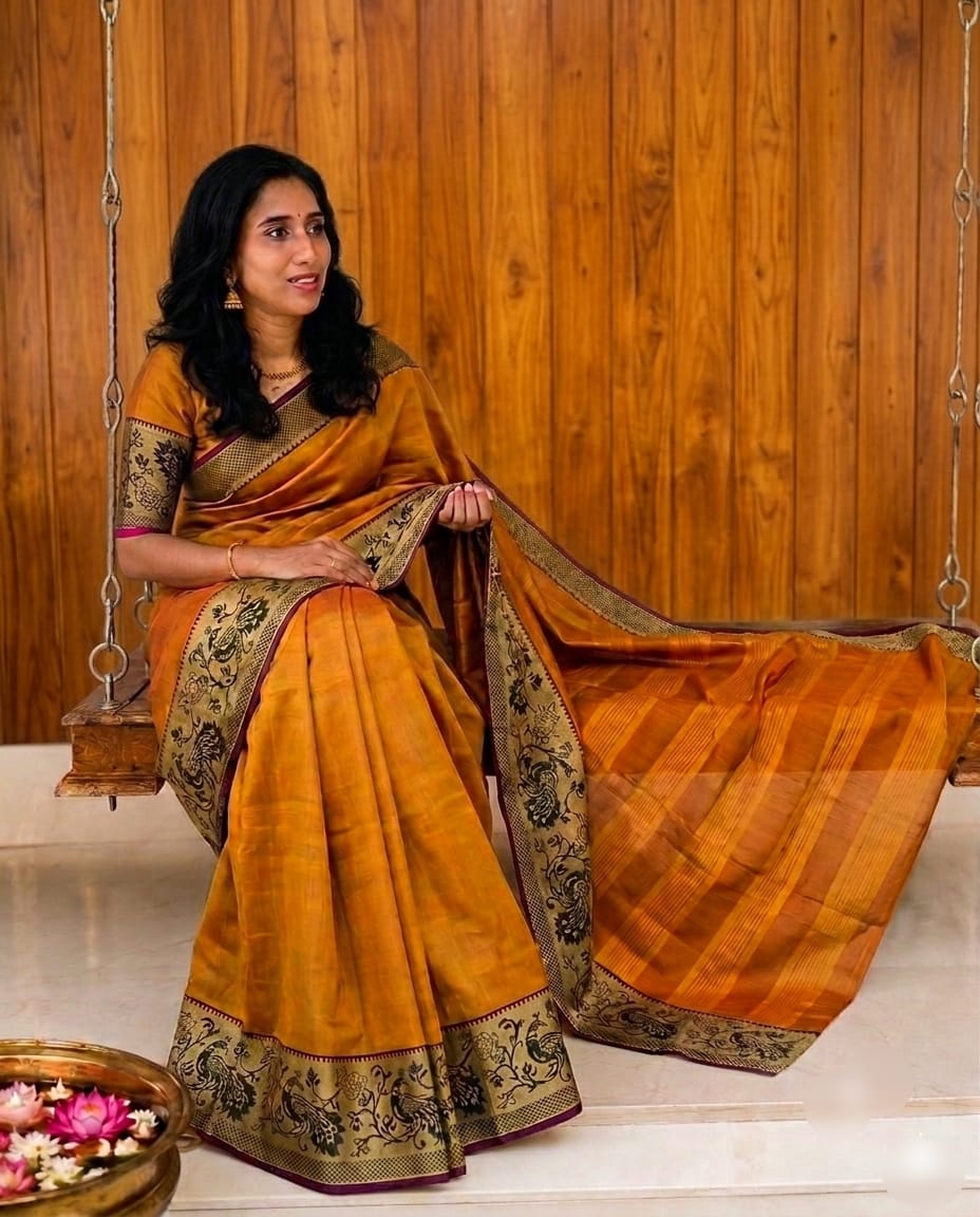 A0A72 Silk Cotton Elephant Print Narayanpett Saree
