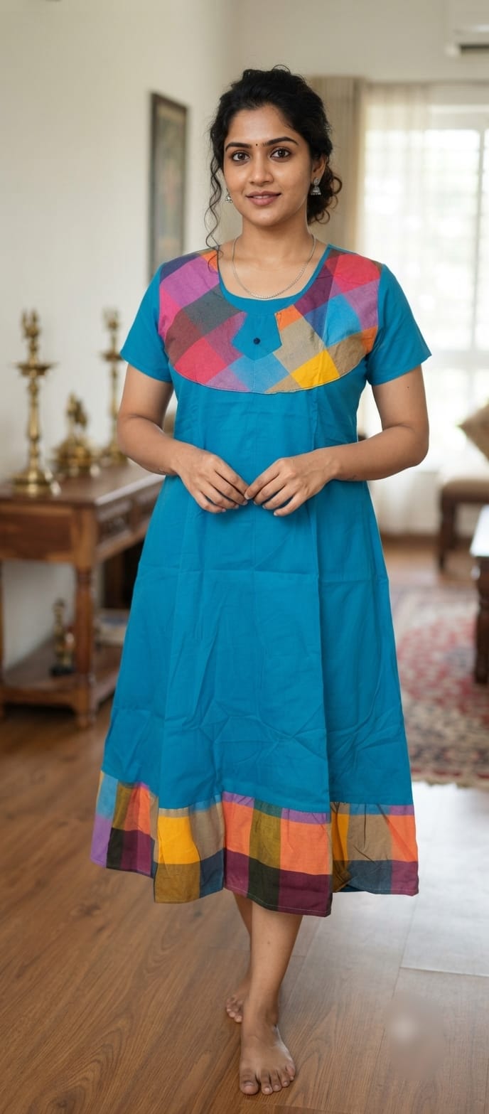 A0A51 Women's Madras Check Cotton Frock Nighty (1)| Comfortable Everyday Nightwear - Image 2