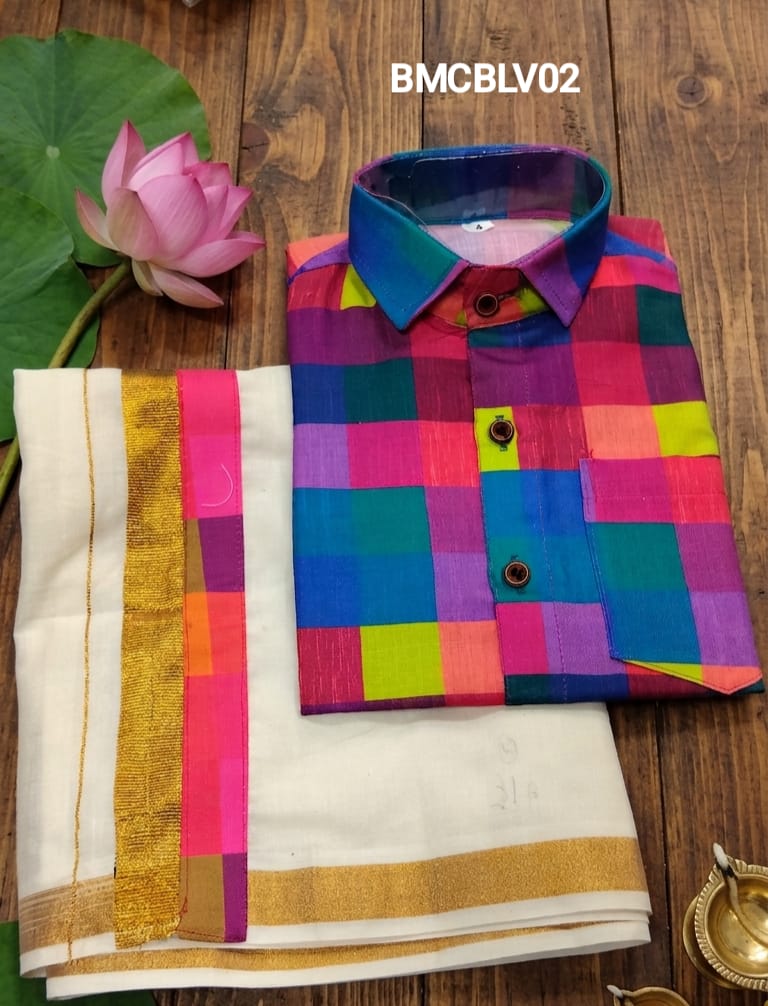 AA43(1-5yrs) Boys Madras Check Shirt & Dhoti Set | Onam Collection | Traditional Festive Wear - Image 11