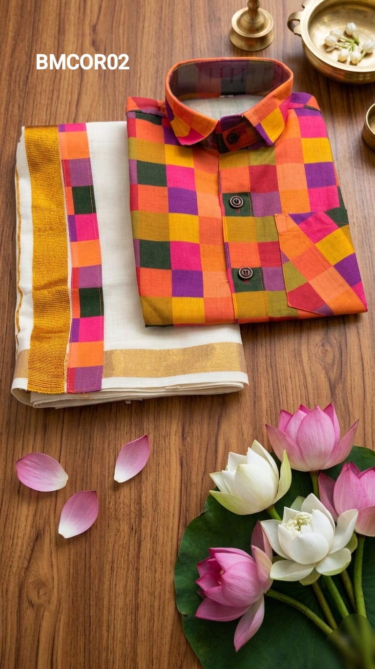 AA43(1-5yrs) Boys Madras Check Shirt & Dhoti Set | Onam Collection | Traditional Festive Wear - Image 8