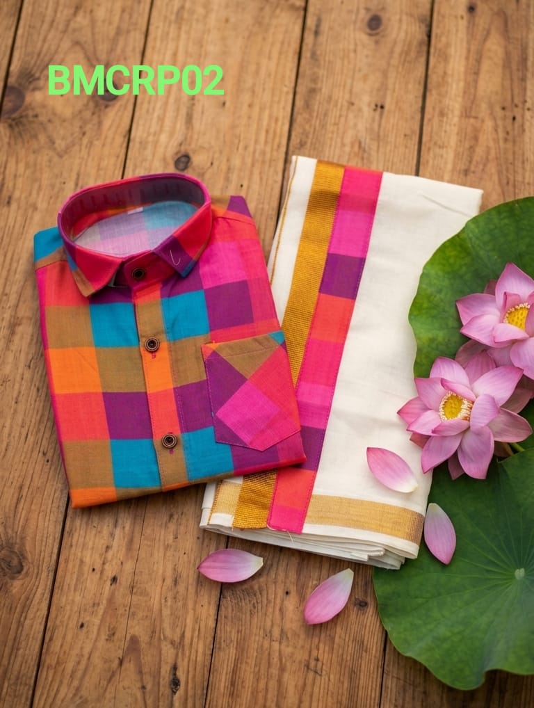 AA43(6-10yrs) Boys Madras Check Shirt & Dhoti Set | Onam Collection | Traditional Festive Wear - Image 5