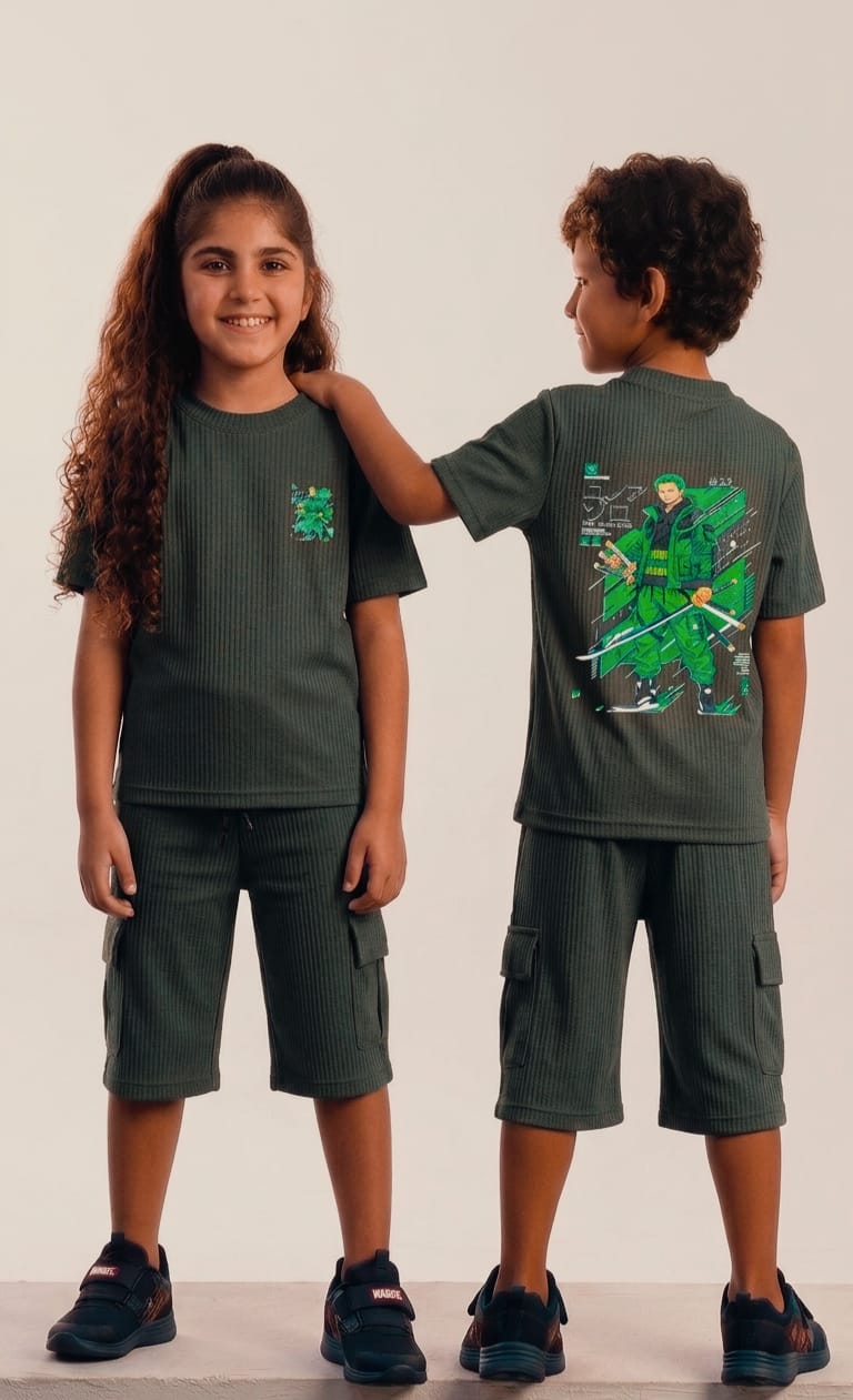 AA39 ANIME PRINTED THREE FOURTH CO-ORD SET UNISEX - Image 2
