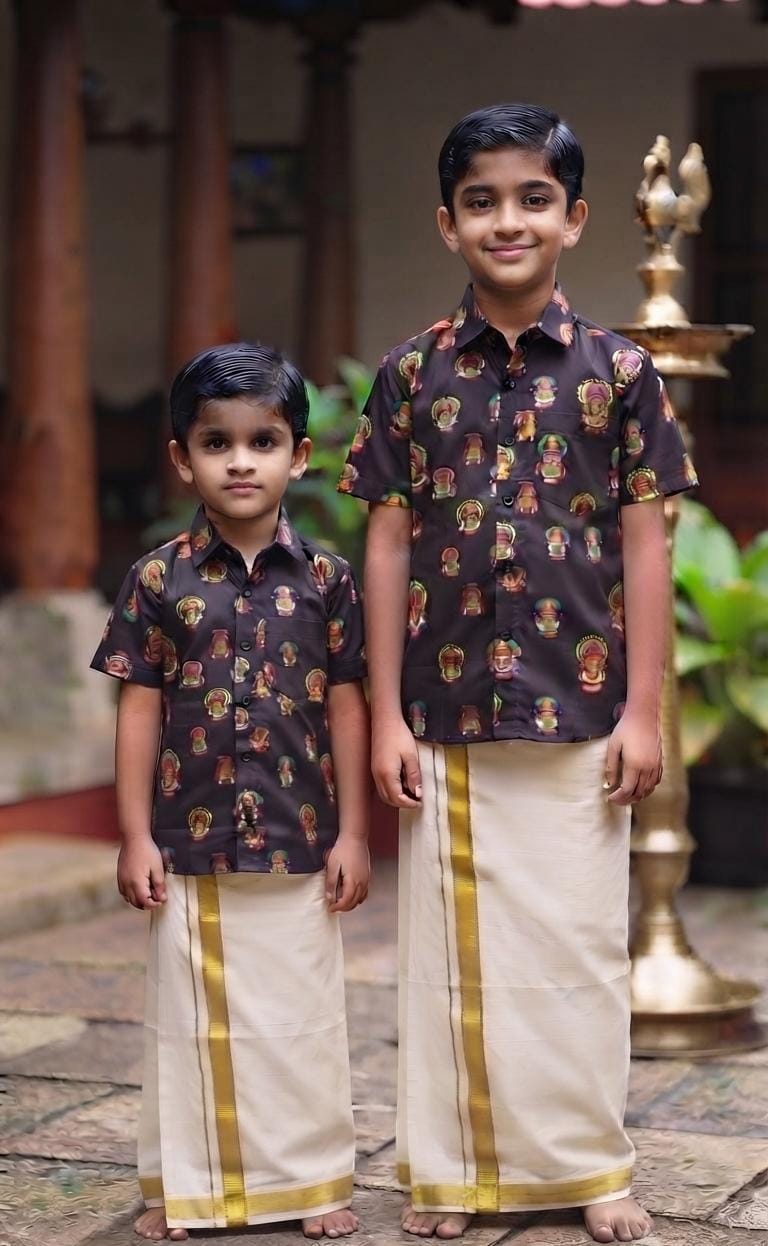 AA40 Black KT Boys Onam Collection | Traditional Shirt & Dhoti Set | Festive Ethnic Wear