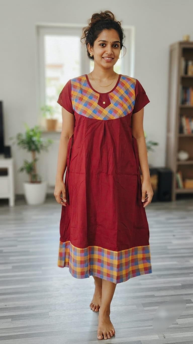A0A51 Women's Madras Check Cotton Frock Nighty (1)| Comfortable Everyday Nightwear - Image 9