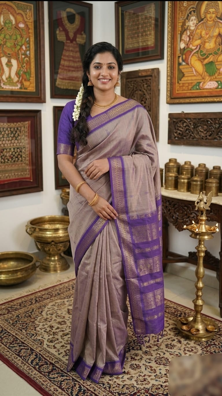 A0A47 KALYANI  Cotton PURPLE MIST Saree