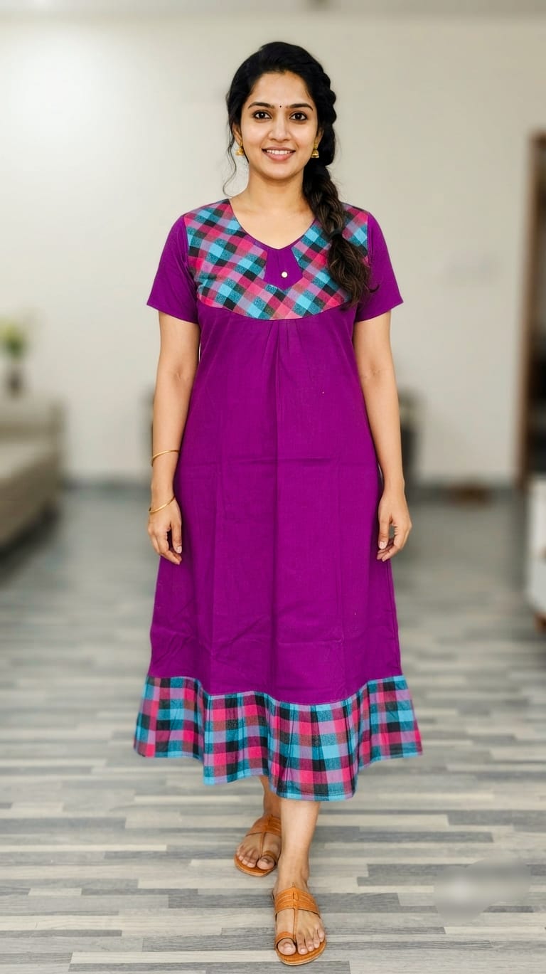 A0A51 Women's Madras Check Cotton Frock Nighty (1)| Comfortable Everyday Nightwear - Image 8