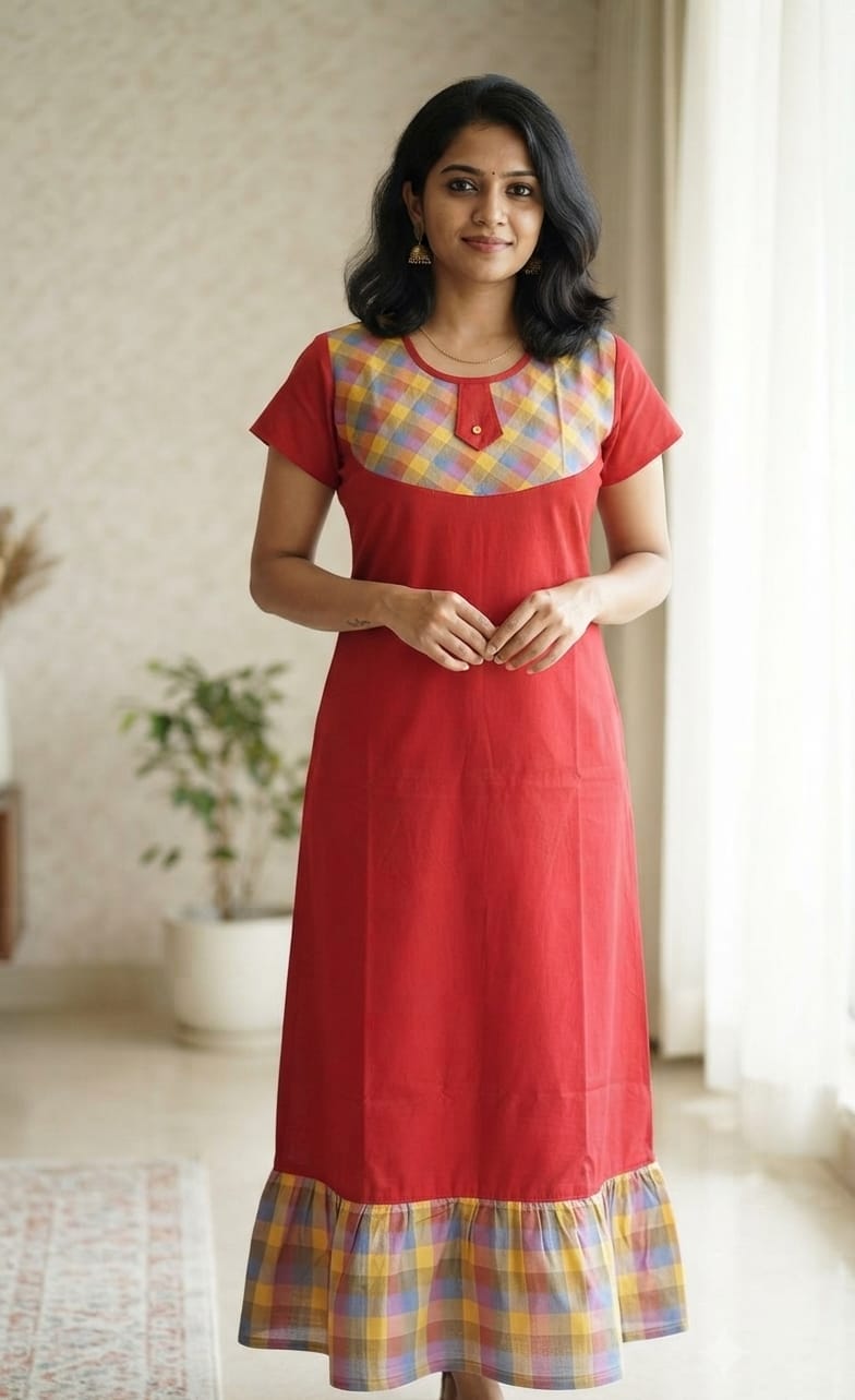 A0A51 Women's Madras Check Cotton Frock Nighty (1)| Comfortable Everyday Nightwear - Image 7