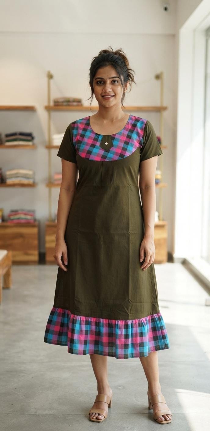 A0A51 Women's Madras Check Cotton Frock Nighty (1)| Comfortable Everyday Nightwear - Image 3