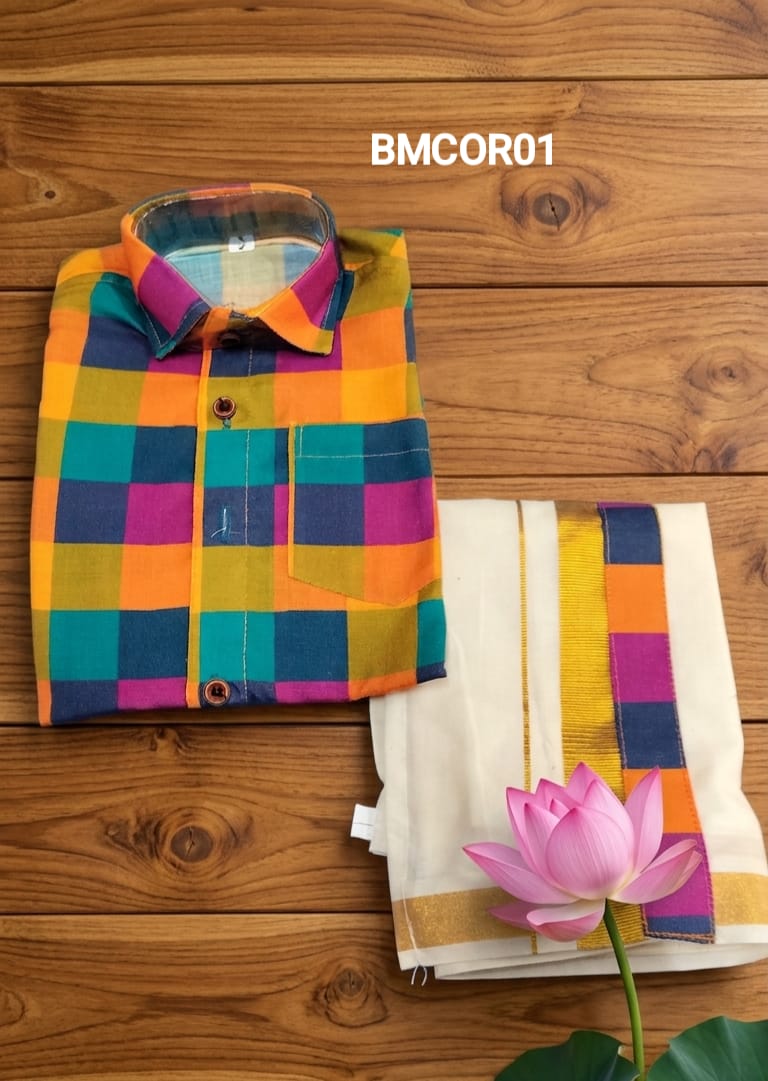 AA43(1-5yrs) Boys Madras Check Shirt & Dhoti Set | Onam Collection | Traditional Festive Wear - Image 4