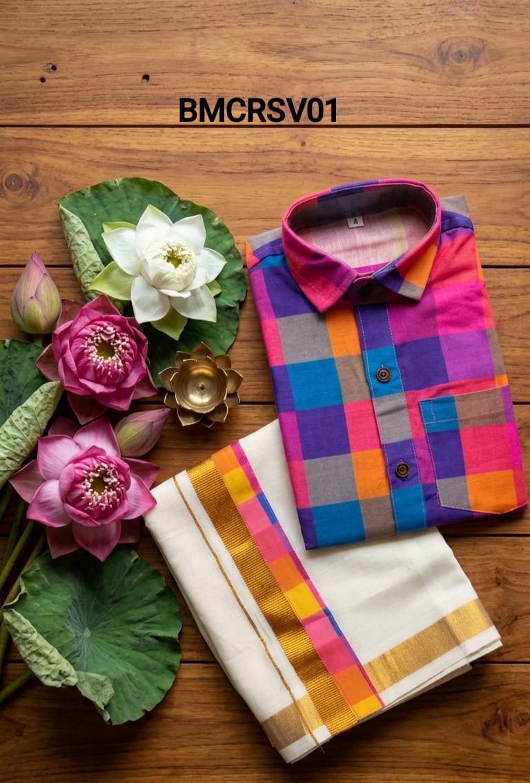AA43(1-5yrs) Boys Madras Check Shirt & Dhoti Set | Onam Collection | Traditional Festive Wear - Image 10