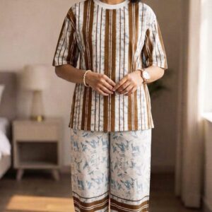 A0A49 Ladies Korean Breeze Striped Co-Ord Set | Stylish & Comfortable Two-Piece Outfit