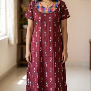 A0A44 Women's Madras Check Cotton Frock Nighty (N) | Comfortable Everyday Nightwear