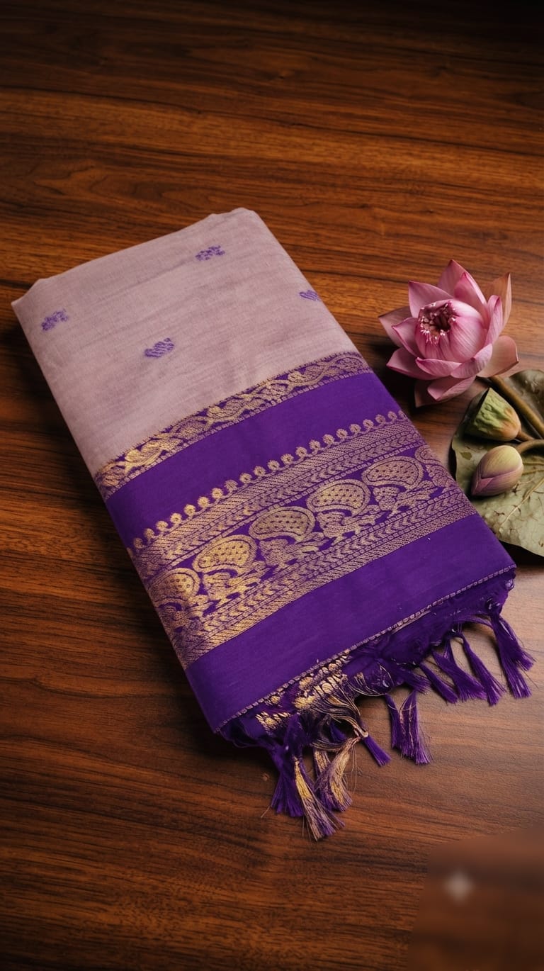 A0A47 KALYANI Cotton PURPLE MIST Saree - Image 2