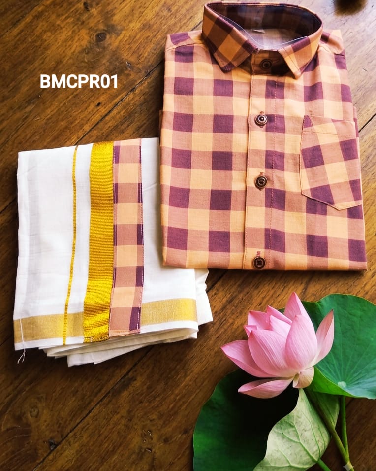 AA43(1-5yrs) Boys Madras Check Shirt & Dhoti Set | Onam Collection | Traditional Festive Wear - Image 5