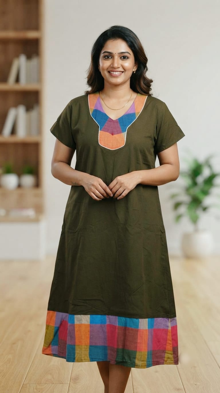 A0A51 Women's Madras Check Cotton Frock Nighty (2)| Comfortable Everyday Nightwear - Image 5
