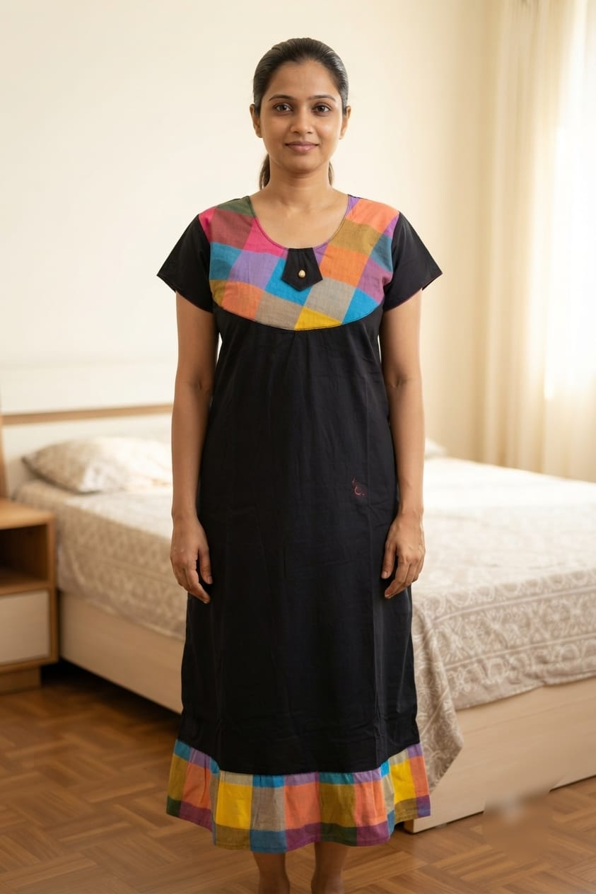 A0A51 Women's Madras Check Cotton Frock Nighty (1)| Comfortable Everyday Nightwear - Image 4