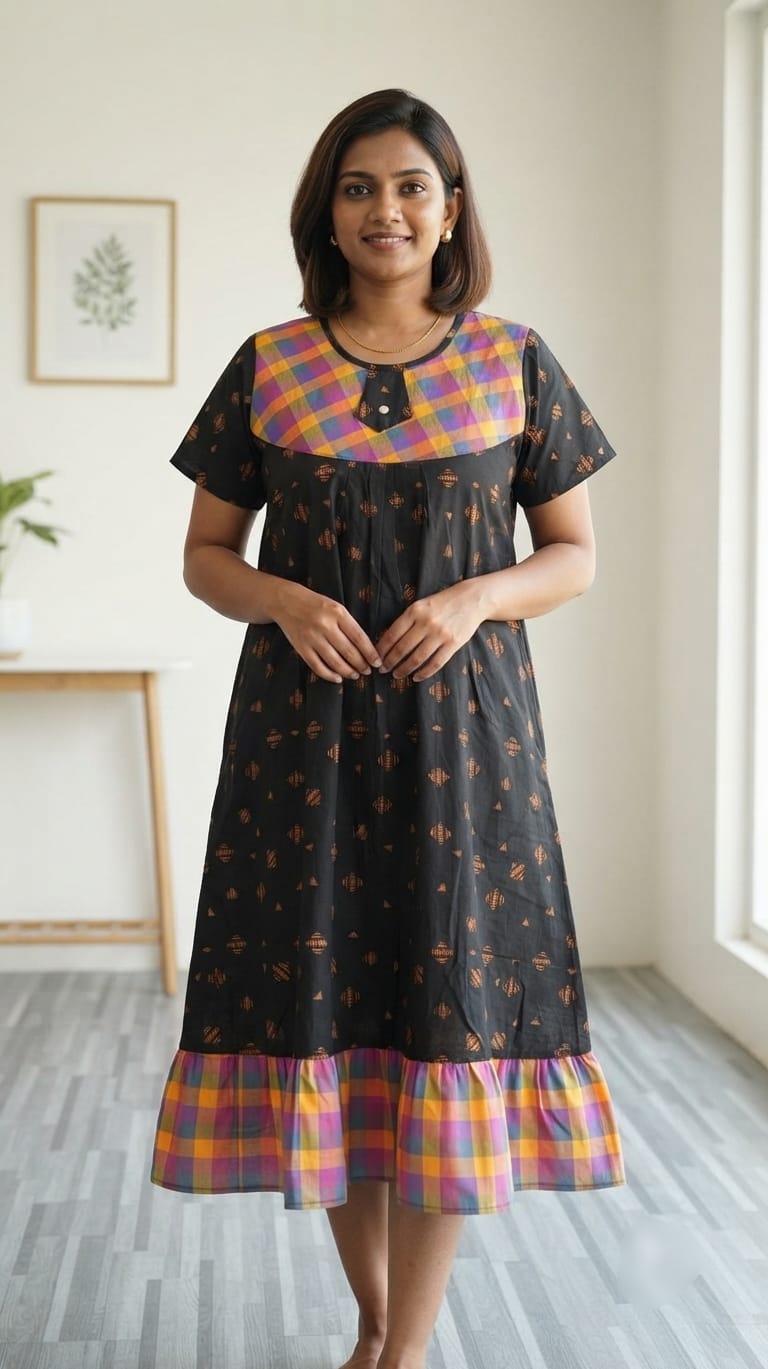 A0A51 Women's Madras Check Cotton Frock Nighty (1)| Comfortable Everyday Nightwear - Image 5