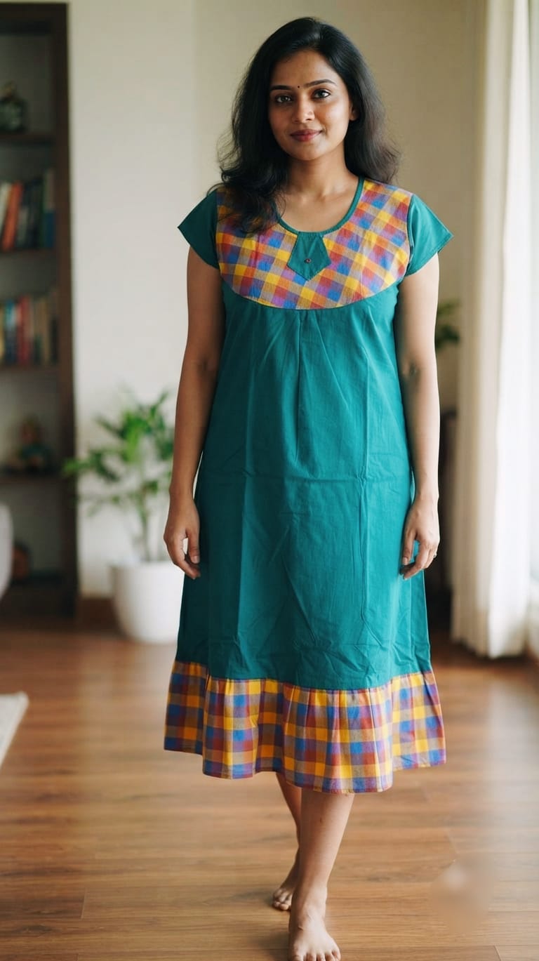 A0A51 Women's Madras Check Cotton Frock Nighty (1)| Comfortable Everyday Nightwear - Image 6