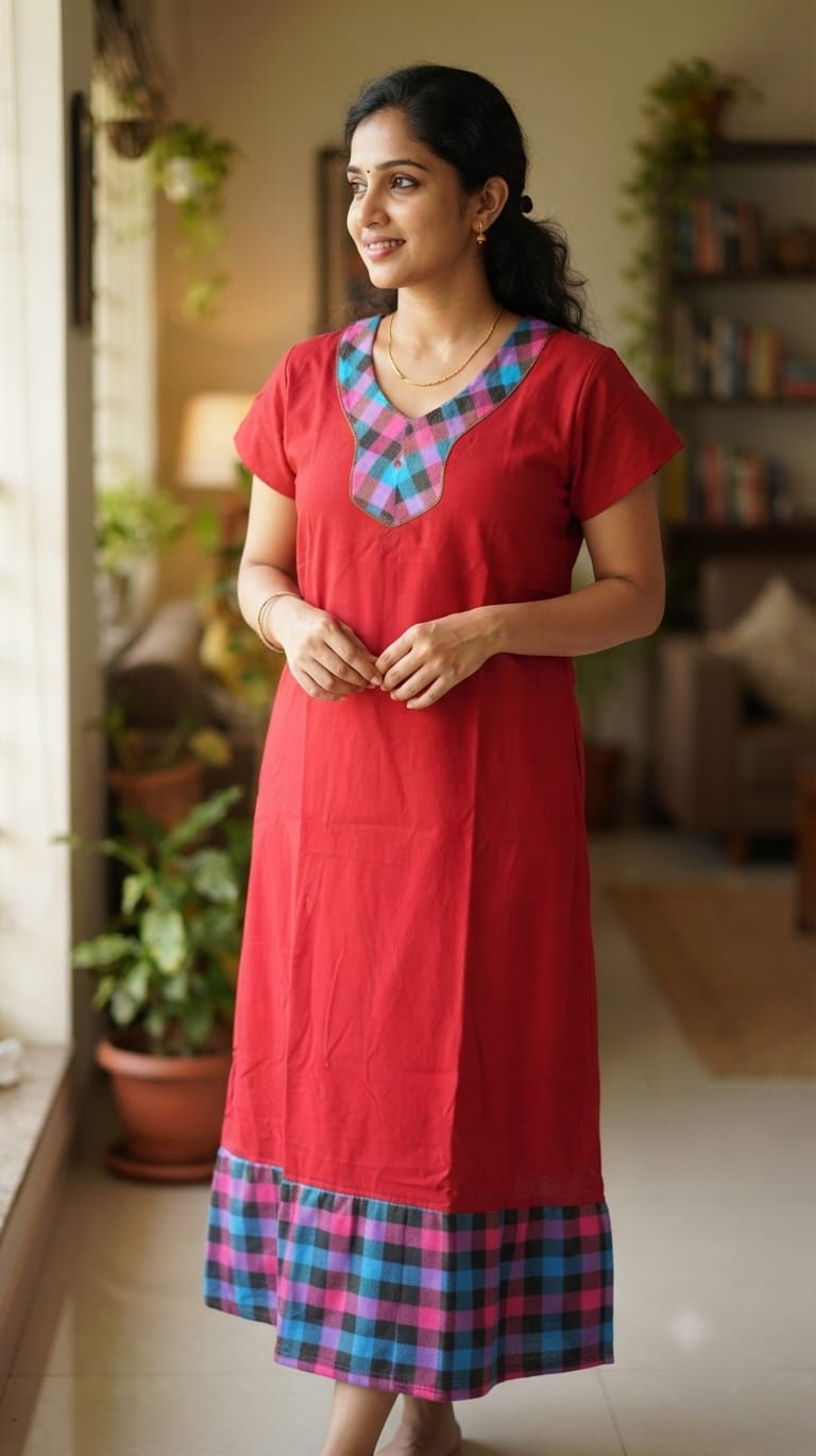 A0A51 Women's Madras Check Cotton Frock Nighty (2)| Comfortable Everyday Nightwear - Image 8