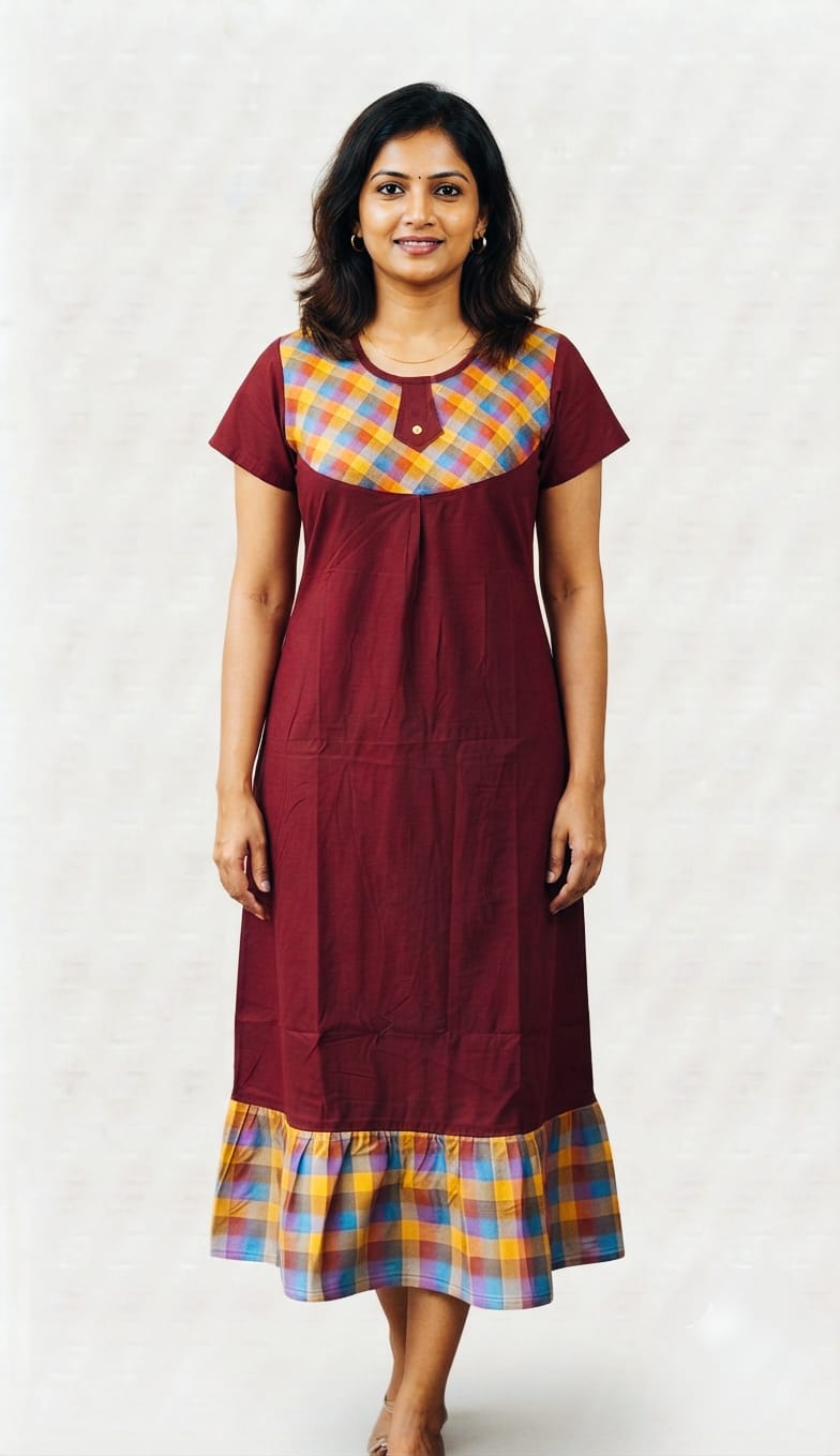 A0A51 Women's Madras Check Cotton Frock Nighty (1)| Comfortable Everyday Nightwear - Image 12