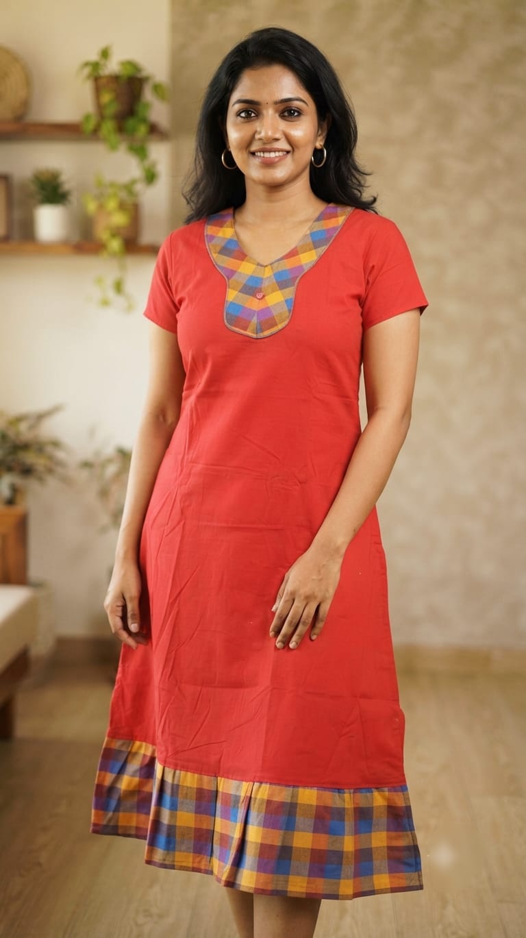 A0A51 Women's Madras Check Cotton Frock Nighty (2)| Comfortable Everyday Nightwear - Image 9