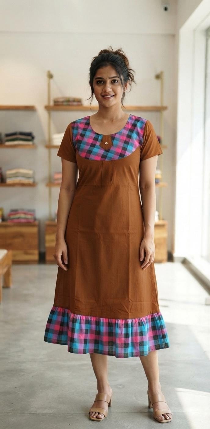 A0A51 Women's Madras Check Cotton Frock Nighty (1)| Comfortable Everyday Nightwear - Image 11