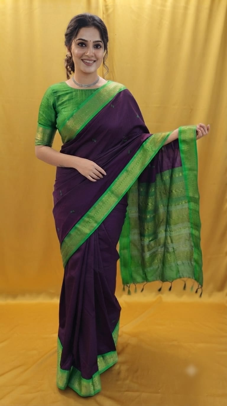 A0A47 KALYANI  Cotton ROYAL PLUM Saree
