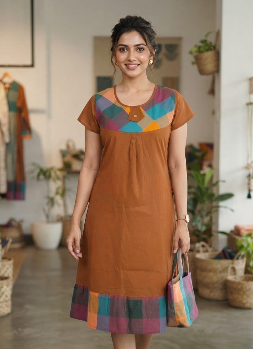 A0A51 Women's Madras Check Cotton Frock Nighty (1)| Comfortable Everyday Nightwear - Image 10