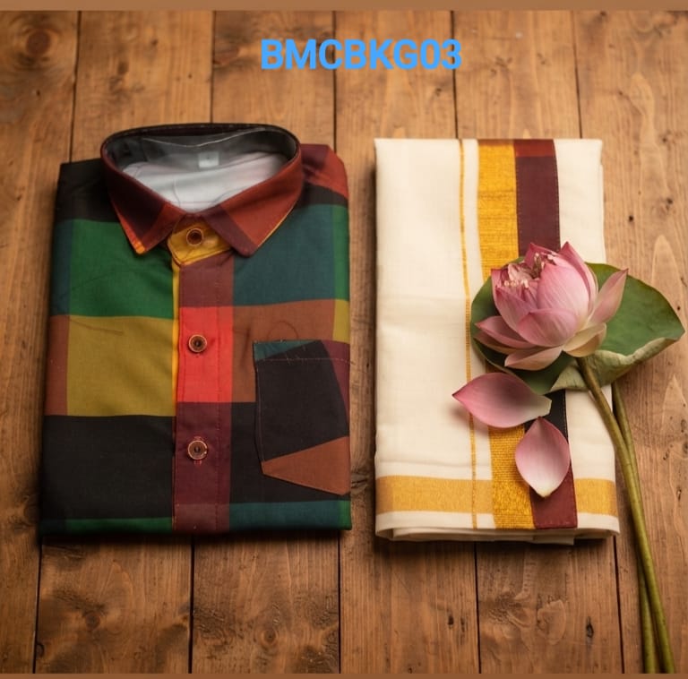 AA38(1-5yrs) Boys Madras Check Shirt & Dhoti Set | Onam Collection(2) | Traditional Festive Wear - Image 3