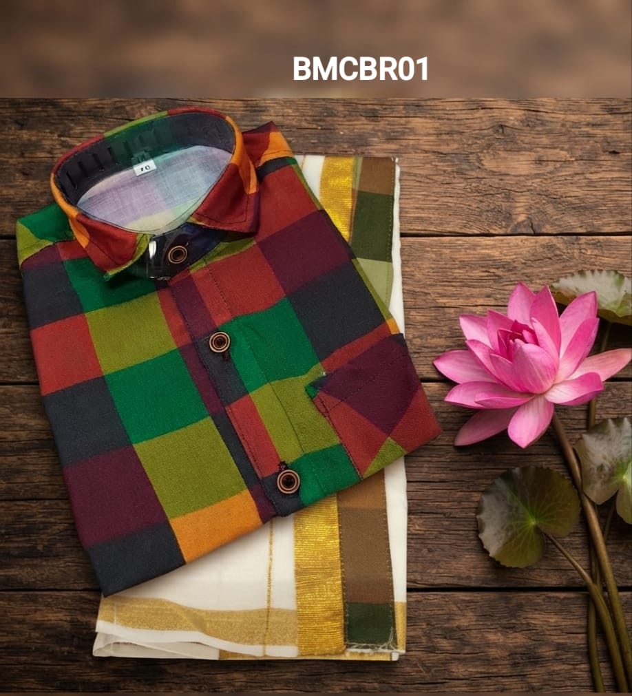 AA38(1-5yrs) Boys Madras Check Shirt & Dhoti Set | Onam Collection(2) | Traditional Festive Wear - Image 9