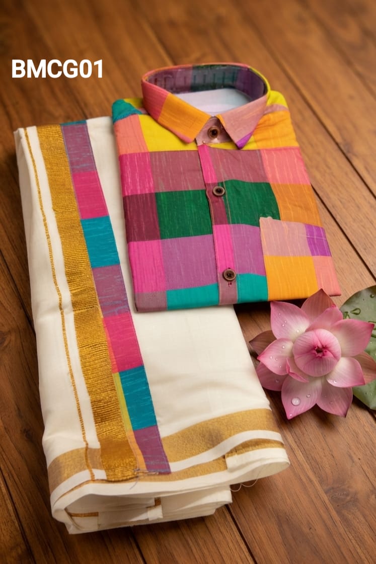 AA38(11-13yrs) Boys Madras Check Shirt & Dhoti Set | Onam Collection(2) | Traditional Festive Wear - Image 5