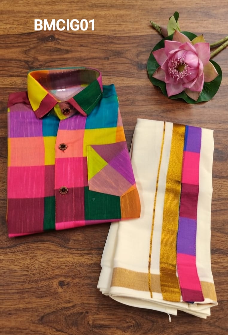 AA38(1-5yrs) Boys Madras Check Shirt & Dhoti Set | Onam Collection(2) | Traditional Festive Wear - Image 11