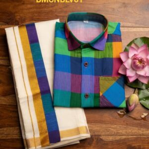 AA38(11-13yrs) Boys Madras Check Shirt & Dhoti Set | Onam Collection(2) | Traditional Festive Wear