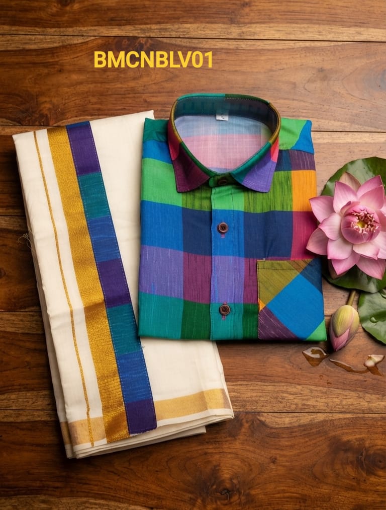 AA38(11-13yrs) Boys Madras Check Shirt & Dhoti Set | Onam Collection(2) | Traditional Festive Wear