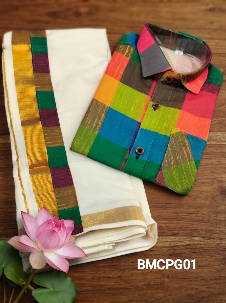 AA38(1-5yrs) Boys Madras Check Shirt & Dhoti Set | Onam Collection(2) | Traditional Festive Wear - Image 7