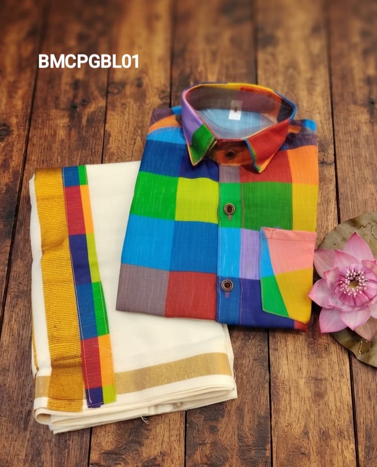 AA38(1-5yrs) Boys Madras Check Shirt & Dhoti Set | Onam Collection(2) | Traditional Festive Wear - Image 6