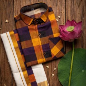 AA38(1-5yrs) Boys Madras Check Shirt & Dhoti Set | Onam Collection(2) | Traditional Festive Wear
