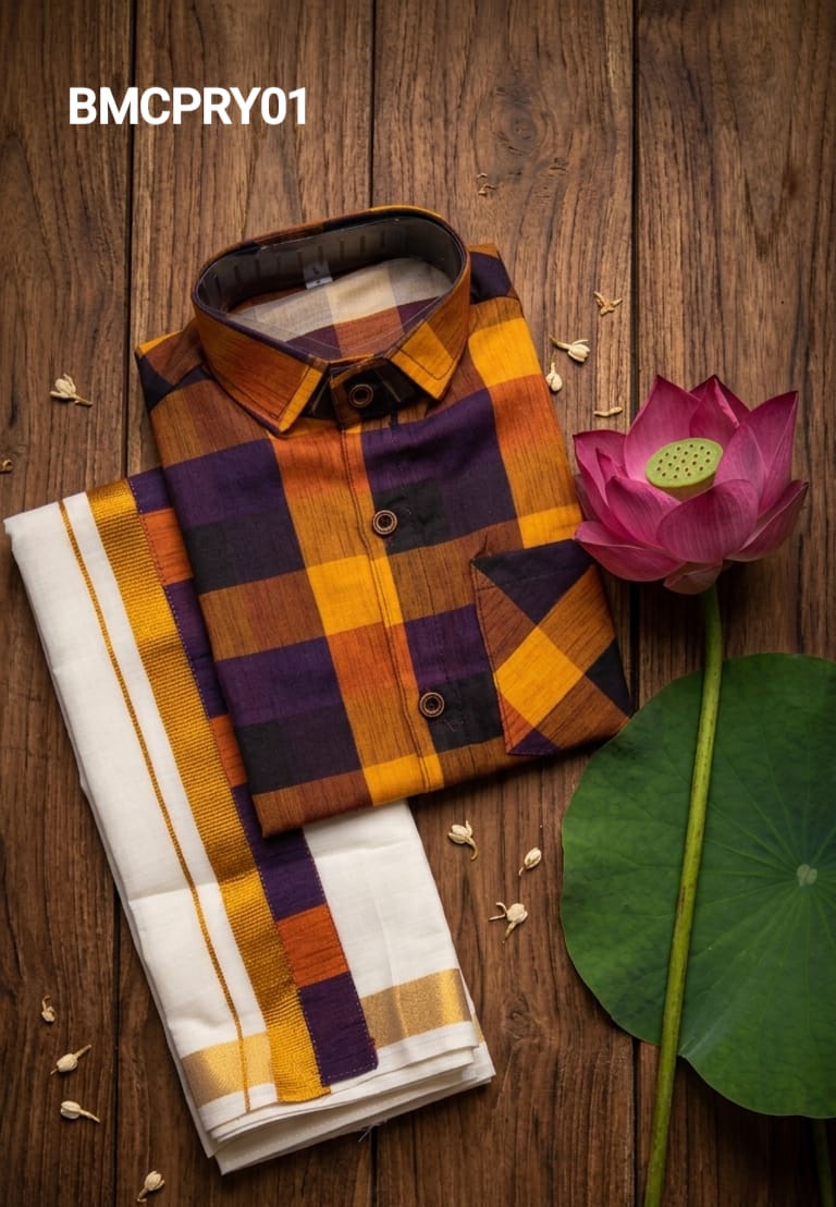 AA38(11-13yrs) Boys Madras Check Shirt & Dhoti Set | Onam Collection(2) | Traditional Festive Wear - Image 9