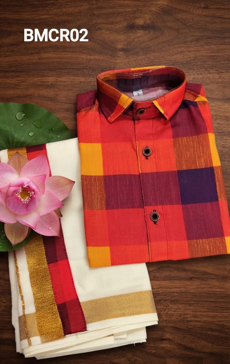 AA38(1-5yrs) Boys Madras Check Shirt & Dhoti Set | Onam Collection(2) | Traditional Festive Wear - Image 8