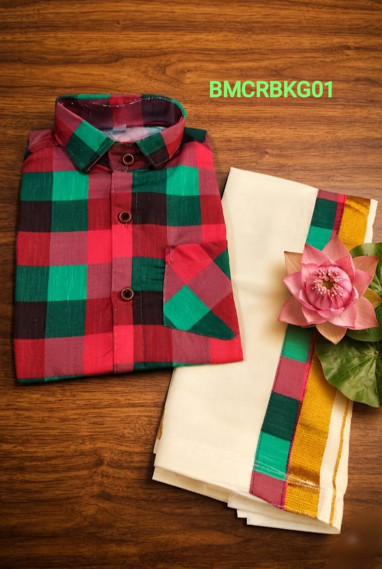 AA38(11-13yrs) Boys Madras Check Shirt & Dhoti Set | Onam Collection(2) | Traditional Festive Wear - Image 12