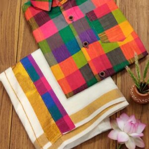 AA38(6-10yrs) Boys Madras Check Shirt & Dhoti Set | Onam Collection(2) | Traditional Festive Wear